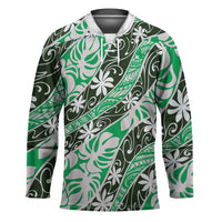 Matie Tahiti Tiare Monstera Hockey Jersey Polynesian Pattern Curve Style LT01 Unisex Green - Polynesian Pride