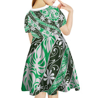 Matie Tahiti Tiare Monstera Kid Short Sleeve Dress Polynesian Pattern Curve Style - Polynesian Pride