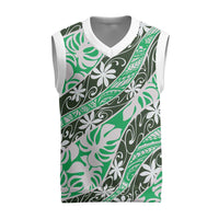 Matie Tahiti Tiare Monstera Christmas Knitted V-Neck Vest Polynesian Pattern Curve Style - Polynesian Pride