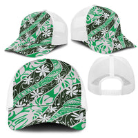 Matie Tahiti Tiare Monstera Mesh Trucker Cap Polynesian Pattern Curve Style - Polynesian Pride