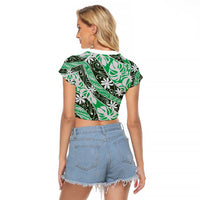 Matie Tahiti Tiare Monstera Raglan Cropped T Shirt Polynesian Pattern Curve Style - Polynesian Pride
