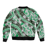 Matie Tahiti Tiare Monstera Sleeve Zip Bomber Jacket Polynesian Pattern Curve Style - Polynesian Pride