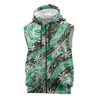 Matie Tahiti Tiare Monstera Sleeveless Zip Hoodie Polynesian Pattern Curve Style LT01 Green - Polynesian Pride