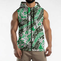 Matie Tahiti Tiare Monstera Sleeveless Zip Hoodie Polynesian Pattern Curve Style LT01 - Polynesian Pride