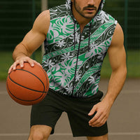 Matie Tahiti Tiare Monstera Sleeveless Zip Hoodie Polynesian Pattern Curve Style LT01 - Polynesian Pride