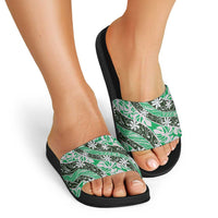 Matie Tahiti Tiare Monstera Slide Sandals Polynesian Pattern Curve Style - Polynesian Pride