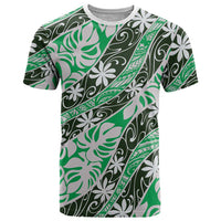 Matie Tahiti Tiare Monstera T Shirt Polynesian Pattern Curve Style LT01 Green - Polynesian Pride