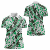 Matie Tahiti Tiare Monstera Women Polo Shirt Polynesian Pattern Curve Style - Polynesian Pride