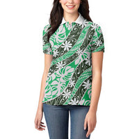Matie Tahiti Tiare Monstera Women Polo Shirt Polynesian Pattern Curve Style - Polynesian Pride