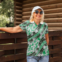 Matie Tahiti Tiare Monstera Women Polo Shirt Polynesian Pattern Curve Style - Polynesian Pride