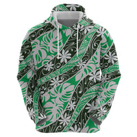 Matie Tahiti Tiare Monstera Zip Hoodie Polynesian Pattern Curve Style - Polynesian Pride