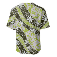 Olive Tahiti Tiare Monstera Baseball Jersey Polynesian Pattern Curve Style LT01 - Polynesian Pride