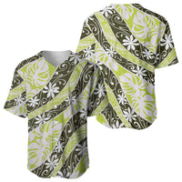 Olive Tahiti Tiare Monstera Baseball Jersey Polynesian Pattern Curve Style LT01 - Polynesian Pride