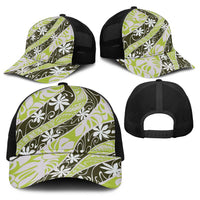 Olive Tahiti Tiare Monstera Baseball Net Cap Polynesian Pattern Curve Style - Polynesian Pride