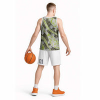 Olive Tahiti Tiare Monstera Basketball Jersey Polynesian Pattern Curve Style - Polynesian Pride