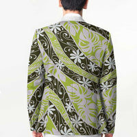 Olive Tahiti Tiare Monstera Blazer Polynesian Pattern Curve Style - Polynesian Pride