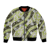 Olive Tahiti Tiare Monstera Bomber Jacket Polynesian Pattern Curve Style - Polynesian Pride