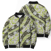 Olive Tahiti Tiare Monstera Bomber Puffer Jacket Polynesian Pattern Curve Style - Polynesian Pride