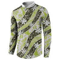 Olive Tahiti Tiare Monstera Button Sweatshirt Polynesian Pattern Curve Style - Polynesian Pride