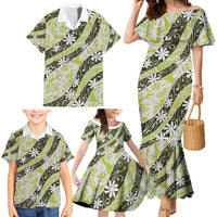 Olive Tahiti Tiare Monstera Family Matching Mermaid Dress and Hawaiian Shirt Polynesian Pattern Curve Style - Polynesian Pride