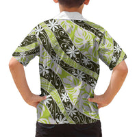 Olive Tahiti Tiare Monstera Family Matching Tank Maxi Dress and Hawaiian Shirt Polynesian Pattern Curve Style LT01 - Polynesian Pride