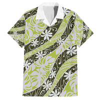 Olive Tahiti Tiare Monstera Family Matching Tank Maxi Dress and Hawaiian Shirt Polynesian Pattern Curve Style LT01 Dad's Shirt - Short Sleeve Olive - Polynesian Pride