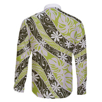 Olive Tahiti Tiare Monstera Family Matching Tank Maxi Dress and Hawaiian Shirt Polynesian Pattern Curve Style - Polynesian Pride