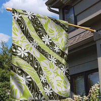 Olive Tahiti Tiare Monstera Garden Flag Polynesian Pattern Curve Style - Polynesian Pride