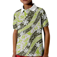 Olive Tahiti Tiare Monstera Kid Polo Shirt Polynesian Pattern Curve Style LT01 Kid Olive - Polynesian Pride