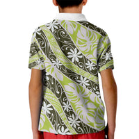 Olive Tahiti Tiare Monstera Kid Polo Shirt Polynesian Pattern Curve Style - Polynesian Pride