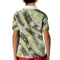 Olive Tahiti Tiare Monstera Kid Polo Shirt Polynesian Pattern Curve Style LT01 - Polynesian Pride