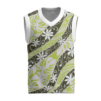 Olive Tahiti Tiare Monstera Christmas Knitted V-Neck Vest Polynesian Pattern Curve Style - Polynesian Pride