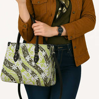 Olive Tahiti Tiare Monstera Leather Bag Polynesian Pattern Curve Style LT01 - Polynesian Pride