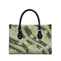 Olive Tahiti Tiare Monstera Leather Bag Polynesian Pattern Curve Style LT01 - Polynesian Pride