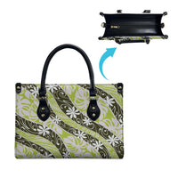 Olive Tahiti Tiare Monstera Leather Bag Polynesian Pattern Curve Style LT01 - Polynesian Pride