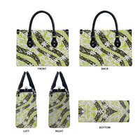 Olive Tahiti Tiare Monstera Leather Bag Polynesian Pattern Curve Style LT01 - Polynesian Pride