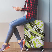 Olive Tahiti Tiare Monstera Luggage Cover Polynesian Pattern Curve Style - Polynesian Pride