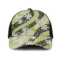 Olive Tahiti Tiare Monstera Mesh Trucker Cap Polynesian Pattern Curve Style - Polynesian Pride