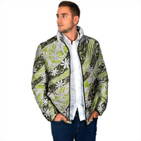 Olive Tahiti Tiare Monstera Padded Jacket Polynesian Pattern Curve Style - Polynesian Pride