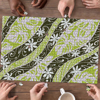 Olive Tahiti Tiare Monstera Puzzle Polynesian Pattern Curve Style - Polynesian Pride