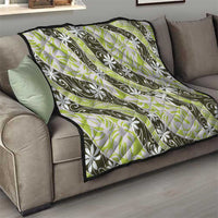 Olive Tahiti Tiare Monstera Quilt Polynesian Pattern Curve Style - Polynesian Pride