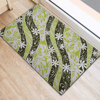 Olive Tahiti Tiare Monstera Rubber Doormat Polynesian Pattern Curve Style - Polynesian Pride