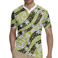 Olive Tahiti Tiare Monstera Rugby Jersey Polynesian Pattern Curve Style LT01 - Polynesian Pride