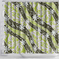 Olive Tahiti Tiare Monstera Shower Curtain Polynesian Pattern Curve Style - Polynesian Pride