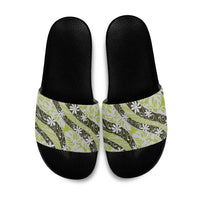 Olive Tahiti Tiare Monstera Slide Sandals Polynesian Pattern Curve Style LT01 Olive - Polynesian Pride