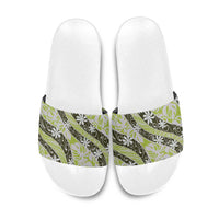 Olive Tahiti Tiare Monstera Slide Sandals Polynesian Pattern Curve Style LT01 Olive - Polynesian Pride
