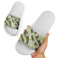 Olive Tahiti Tiare Monstera Slide Sandals Polynesian Pattern Curve Style LT01 - Polynesian Pride