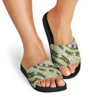 Olive Tahiti Tiare Monstera Slide Sandals Polynesian Pattern Curve Style LT01 - Polynesian Pride