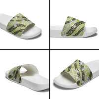 Olive Tahiti Tiare Monstera Slide Sandals Polynesian Pattern Curve Style LT01 - Polynesian Pride