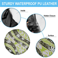 Olive Tahiti Tiare Monstera Spare Tire Cover Polynesian Pattern Curve Style - Polynesian Pride